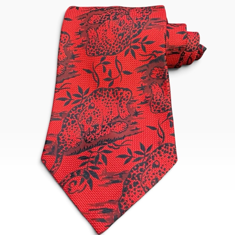 Vintage Artcraft Famous-Barr Deadstock Leopard Jungle Wide Necktie 56"